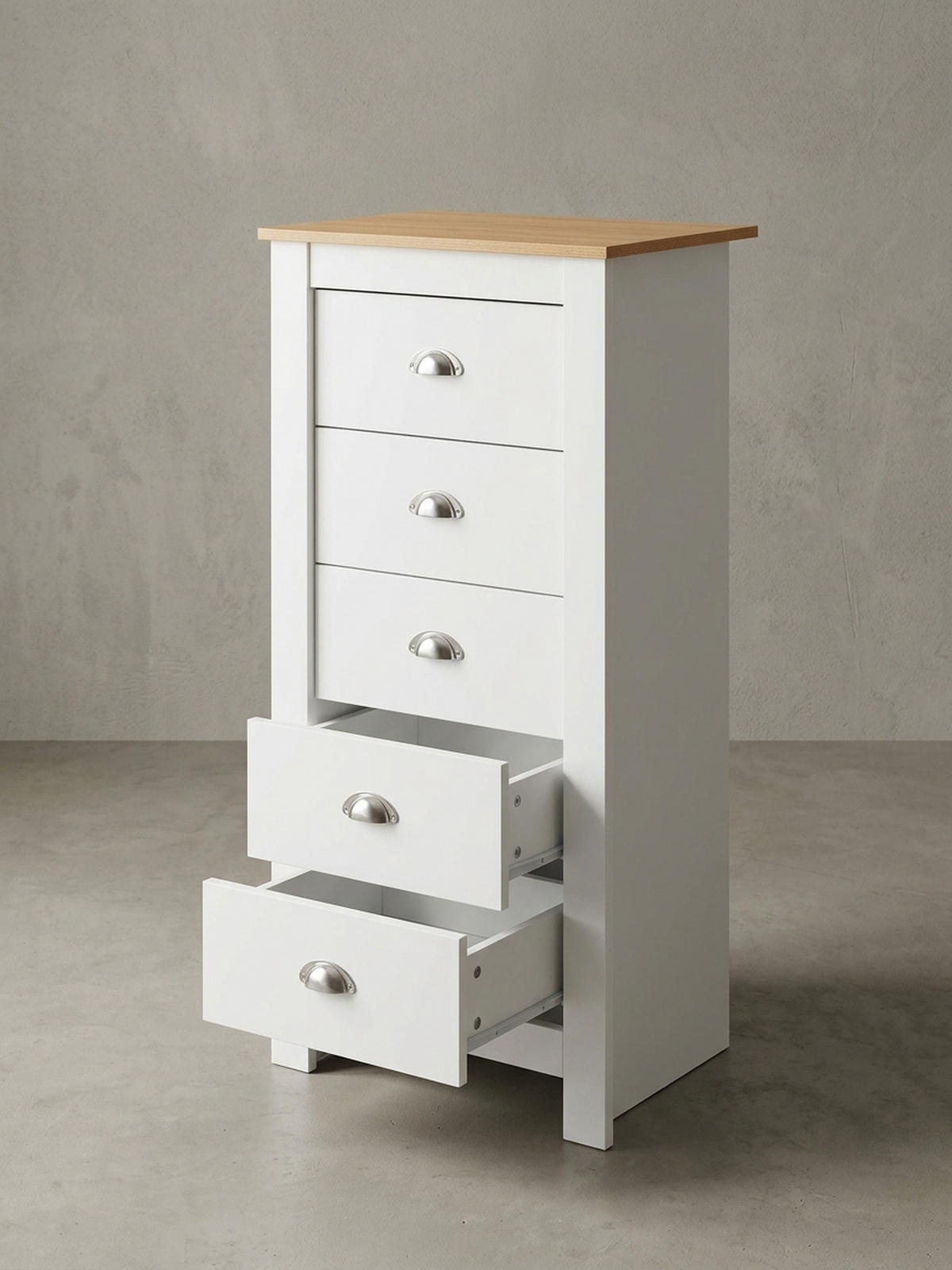 KOMMODE – Eiche/Weiß, 5 Schubladen, melaminbeschichtet - Weiß, Holz/Metall (53/114/39cm) - KADIMA DESIGN