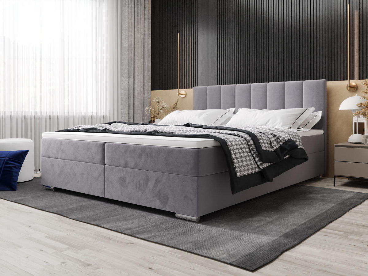 BOXBETT ZILANO 2 mit Matratze H3 und Topper 160x200 Itaka 50 - Hellgrau, Holz/Textil (160/200cm) - Bedante