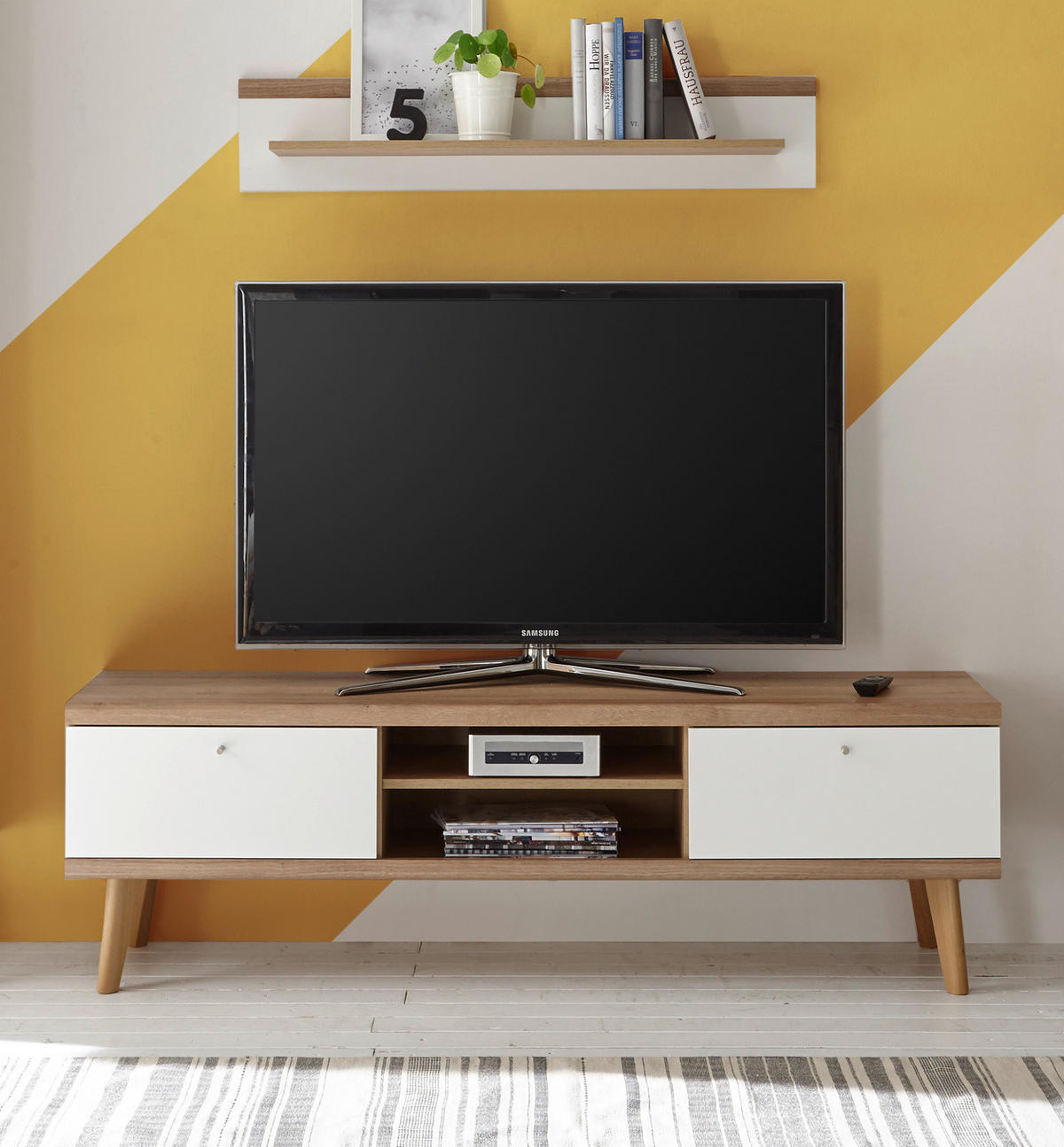 TV-LOWBOARD weiß, Eiche Riviera, TV-Unterteil skandinavisch, 160 x 50 cm - Eichefarben/Weiß, Holz/Holzwerkstoff (160/50/40cm) - Furn.Design