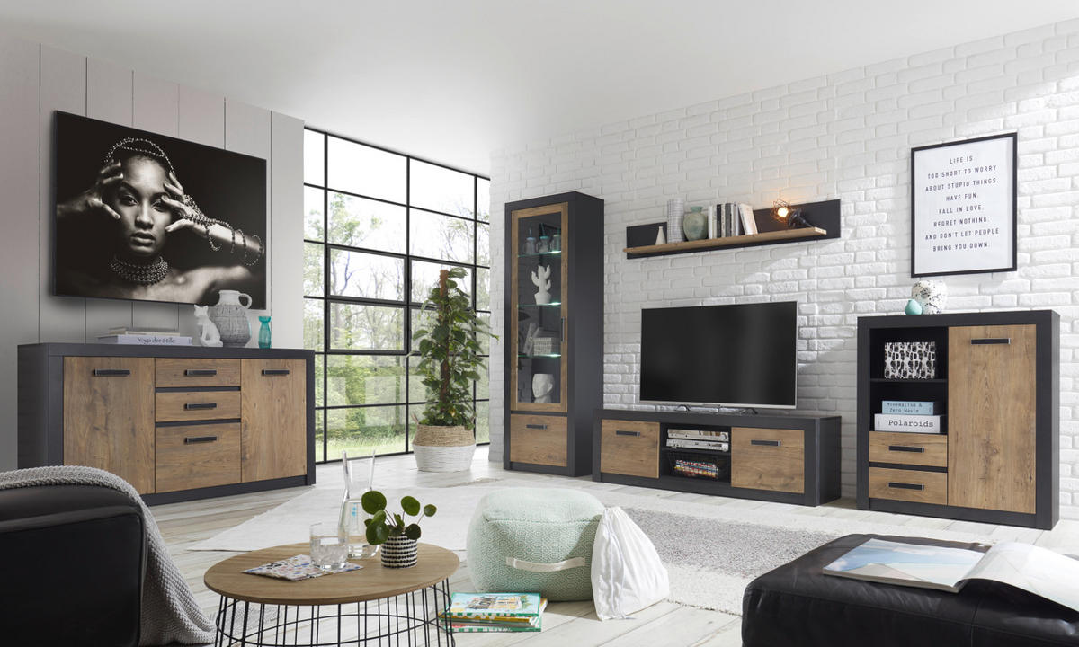 VITRINE Kastanie grau Fresco, Vitrinenschrank, 67 x 200 cm - Kastanienfarben/Dunkelgrau, Glas/Holzwerkstoff (67/200/35cm) - Furn.Design