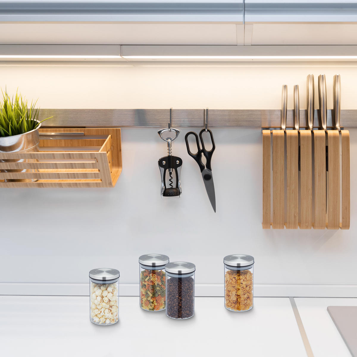 4XVORRATSGLÄSER - Transparent, Glas/Kunststoff (9.5/18/9.5cm) - Relaxdays