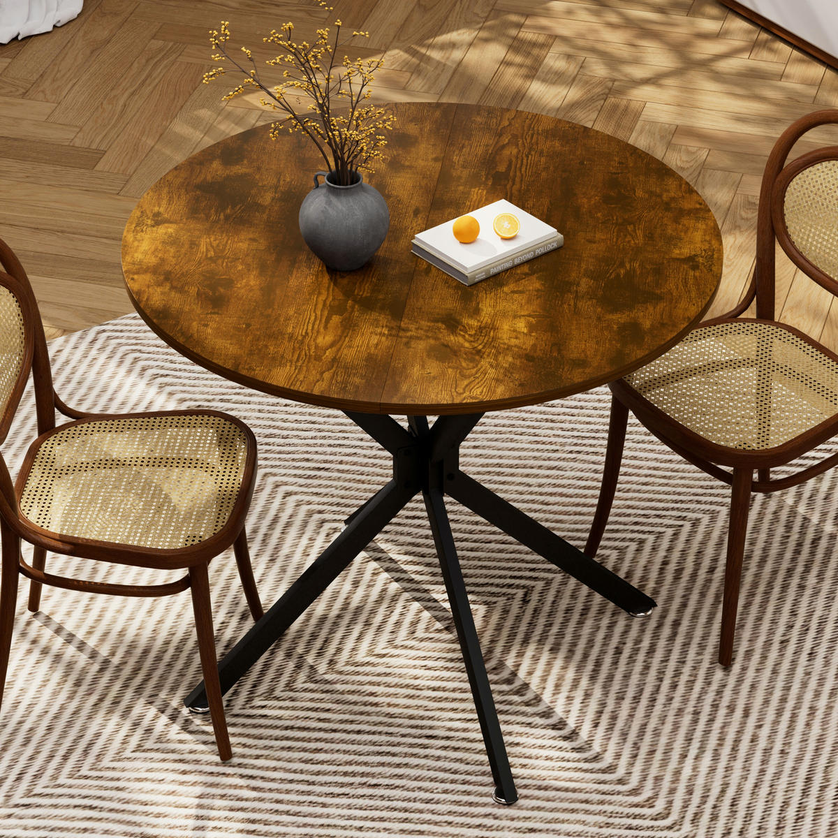 ESSTISCH in Metall，Holztischplatte – 90 cm - Dunkelbraun, Glas/Metall (90/90/78cm) - KOMHTOM