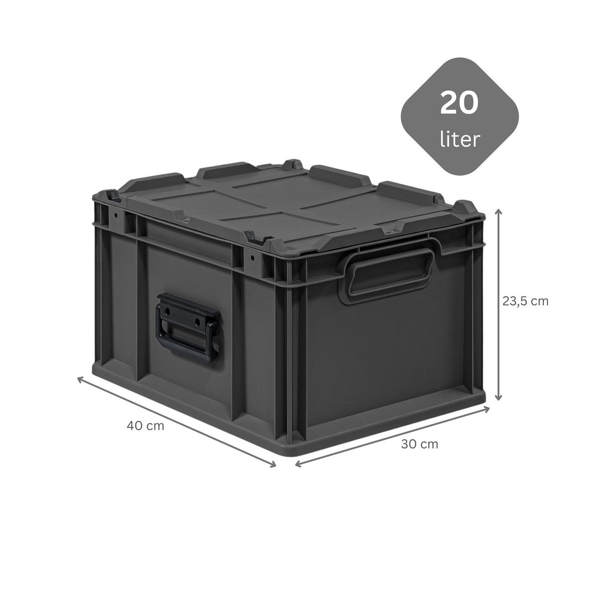 EUROBOX 5x NextGen Portable, HxBxT 23,5x30x40cm, 20 Liter, Schwarz - Schwarz, Kunststoff (30/23.5/40cm) - PROREGAL