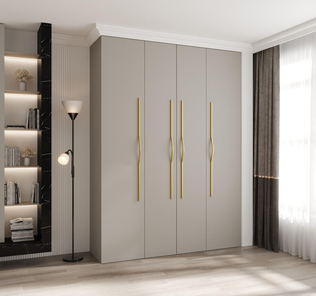 DREHTÜRENSCHRANK 245,5/180/40 4-türig - Kaschmir/Goldfarben, Holz/Metall (180/245.5/40cm) - Abiks Möbel