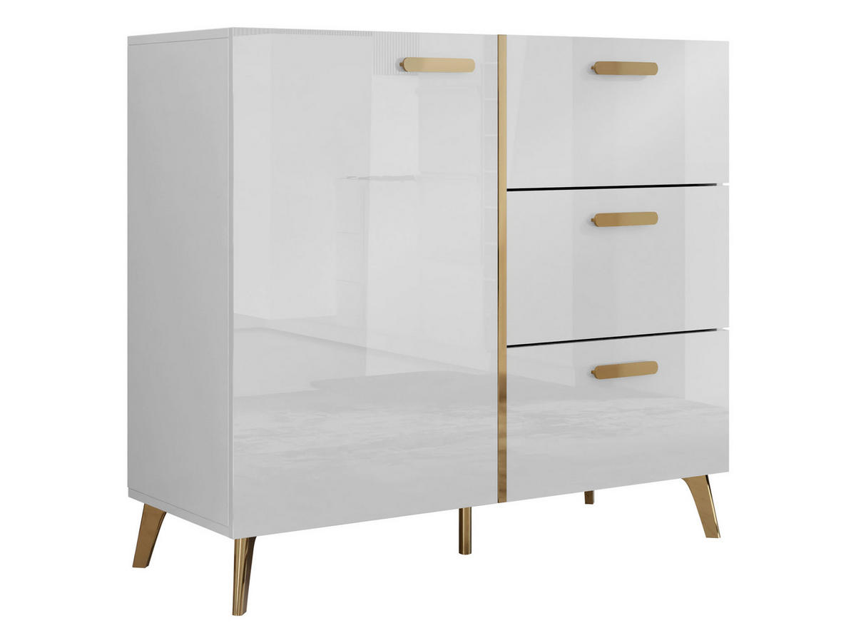 KOMMODE Picru 100 1D3SZ - Goldfarben/Weiß, Holzwerkstoff/Kunststoff (100/92/38cm) - MIRJAN24