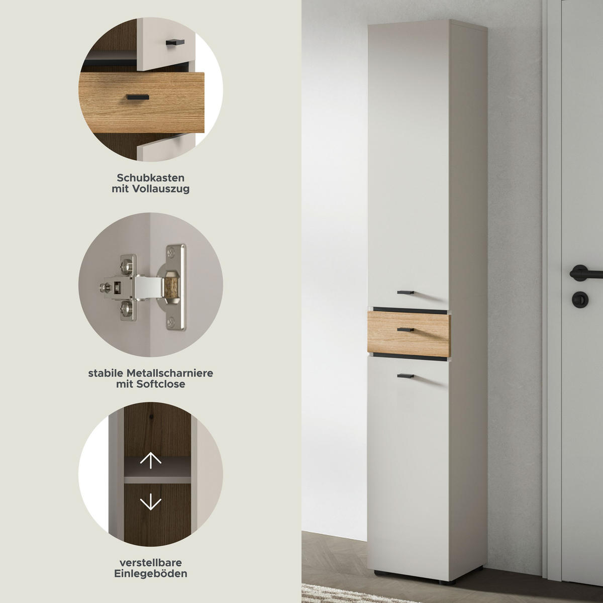 HOCHSCHRANK AQUA (B/H/T: ca. 32/191/30 cm) in Kaschmir/Kaschmir - Kaschmir, Holzwerkstoff (32/191/30cm)