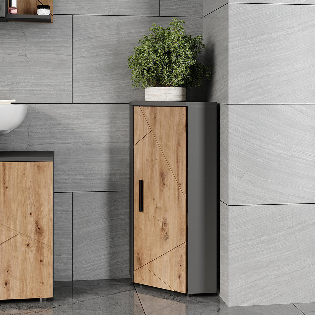 ECKMIDISCHRANK Irma Anthrazit/Artisan 33 x 81 cm mit 3 Regalfächer - Anthrazit/Eiche Artisan, Holzwerkstoff (33/81/33cm) - Vicco