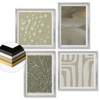 WANDBILDER 4er Set - 50x50 cm & 40x60 cm Silberner Rahmen - Abstrakte Boho-Muster - Silberfarben, Kunststoff (50/50cm) - ArtPrintCave