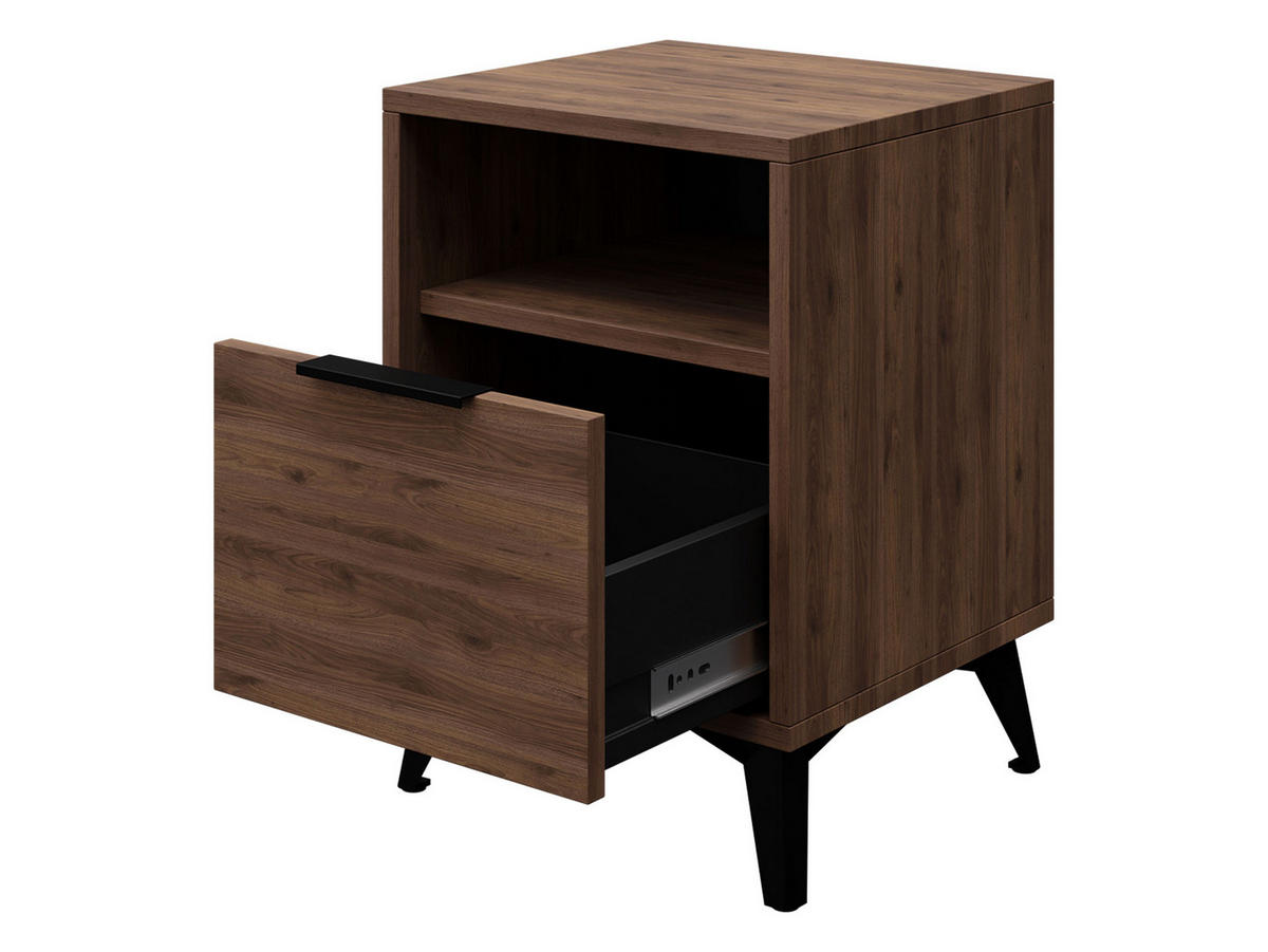 NACHTTISCH Xylix Bis 1SZ - Nussbaumfarben/Schwarz, Holzwerkstoff/Metall (44/60/40cm) - MIRJAN24