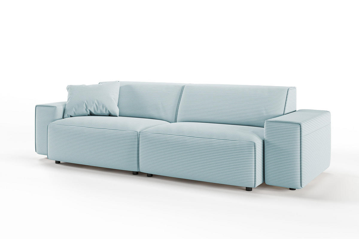 SOFA RANI Hellblau Cord - Schwarz/Hellblau, Kunststoff/Textil (256/71/101cm) - KAWOLA