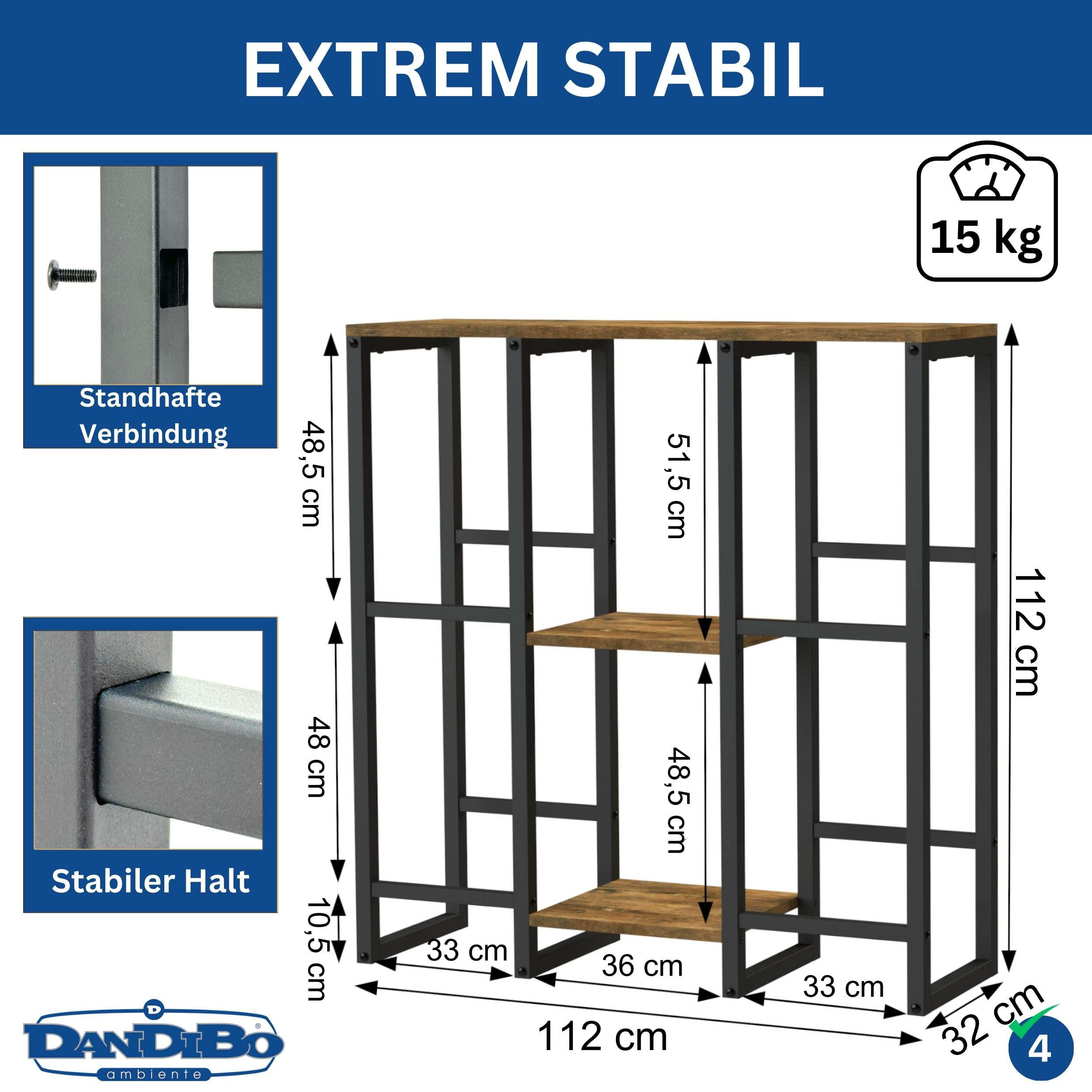 GETRÄNKEKISTENREGAL 4 Kisten mit Ablage Metall + Holz - Schwarz, Metall (112/112/32cm) - DanDiBo