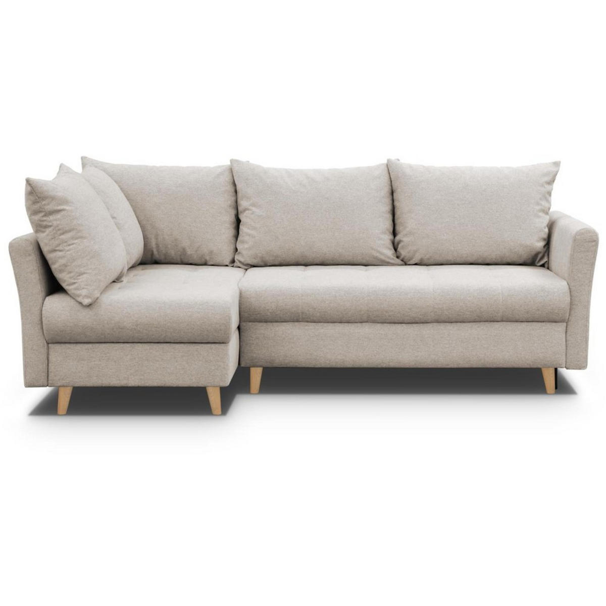 ECKSCHLAFSOFA Neron mit 2 Bettkasten und Beine in Buchefarbe, Beige, links - Beige/Buchefarben, Textil (233/148cm) - Beautysofa