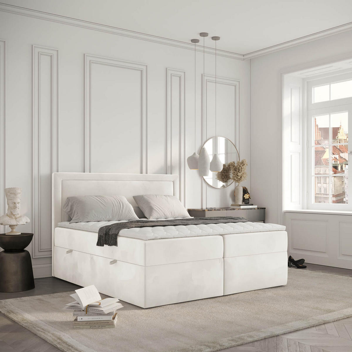 BOXBETT Jodan 140/200 cm Creme im Magic Velvet Stoff - Creme/Schwarz, Holz/Holzwerkstoff (140/200cm) - AltaBeds