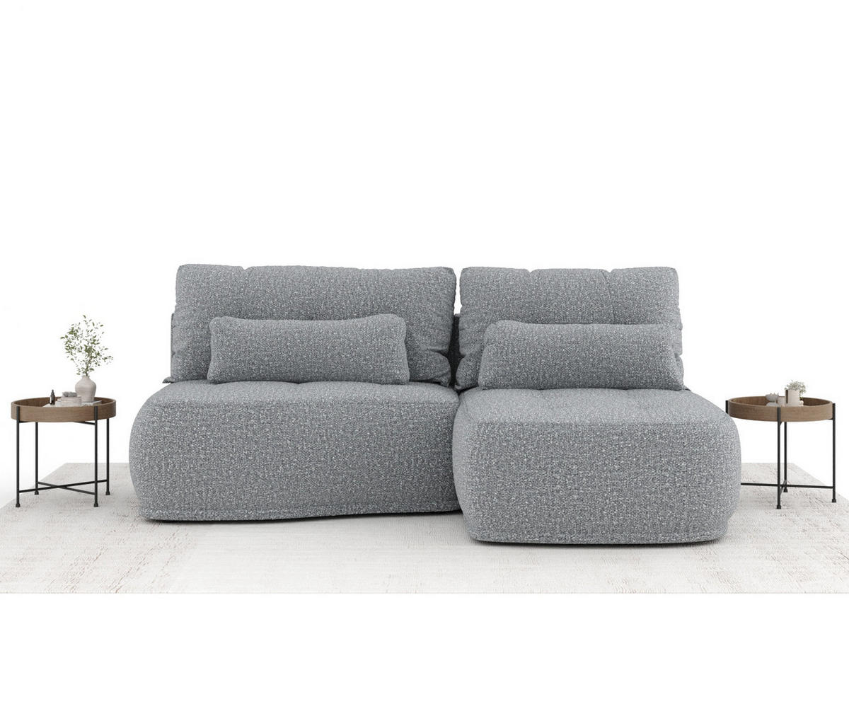 ECKSOFA MIT SCHLAFFUNKTION Batu Grau Plüschstoff - Schwarz/Grau, Holz/Holzwerkstoff (223/158cm) - Maison de Reve