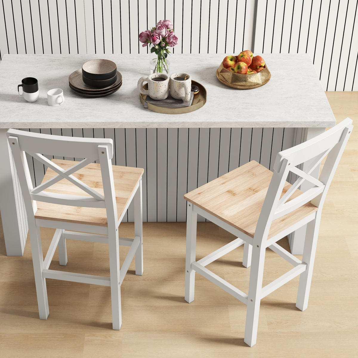 BARHOCKER Natur 2er-Set 41/46/97,5 cm - Naturfarben, Holz (46/97.5/41cm) - PANGIVO