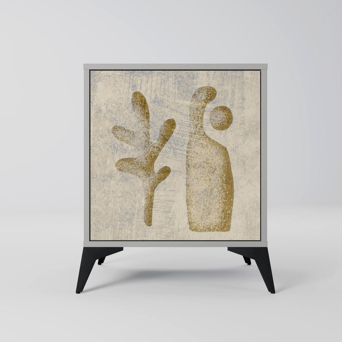 SIDEBOARD SAND SCULPTURES, Grau, 57,5x42x67,5 cm, Schwarze Metall-Rahmenfüße - Multicolor/Schwarz, Holzwerkstoff/Metall (57.5/67.5/42cm) - SpaceRebels