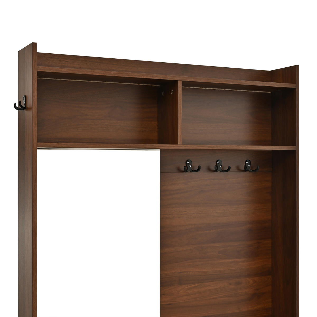 GARDEROBE mit Spiegel, Schuhfächern, Metallgriffen und App-LED - Nussbaumfarben, Holzwerkstoff (25/180/100cm) - Korfee