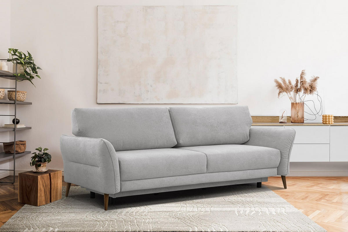 SOFA FIGARI 3-Sitzer mit Schlaffunktion, hellgrau - Hellgrau/Braun, Holz/Textil (232/90/107cm) - Courtois Laville