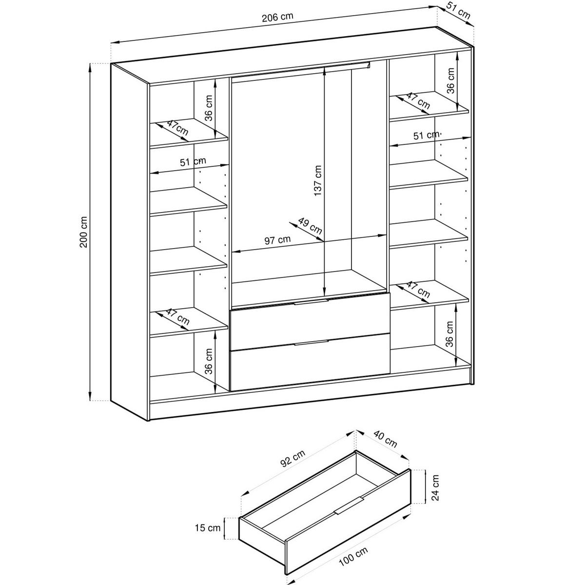 DREHTÜRENSCHRANK CATERINA 206/200/51 cm 4-türig Graphitfarben - Graphitfarben, Holzwerkstoff (206/200/51cm) - MASSENO