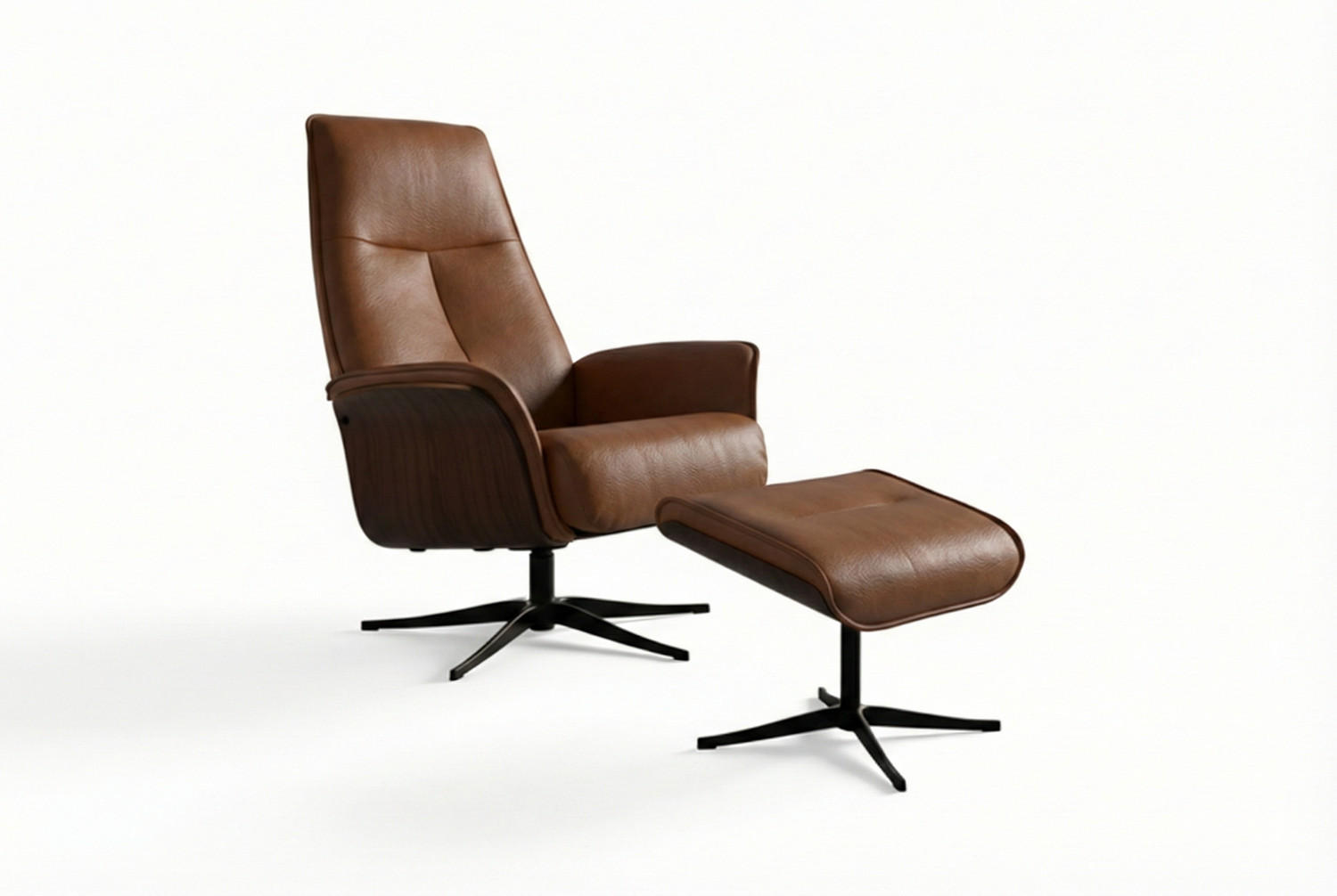 RELAXSESSEL FERREIRA Braun Leder Relaxfunktion - Schwarz/Braun, Leder/Metall (78/106/84cm) - KAWOLA