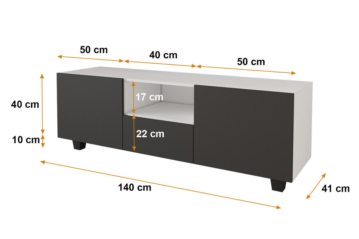 LOWBOARD ELIO-S 140x50x41 cm - Weiß / Schwarz - Schwarz/Weiß, Holzwerkstoff (140/50/41cm) - ALTDECOR