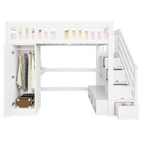 HOCHBETT 140x200 cm in Weiß mit Stauraumtreppe, Schreibtisch, Kleiderschrank und LED - Weiß, Holz (140/200cm) - IVMEU