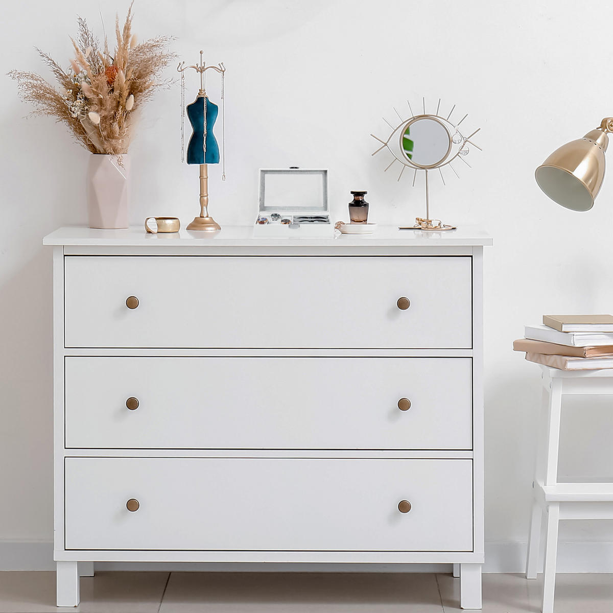 SHRANJEVANJE nakita - bela, umetna masa/leseni material (33/9/20.5cm) - Relaxdays