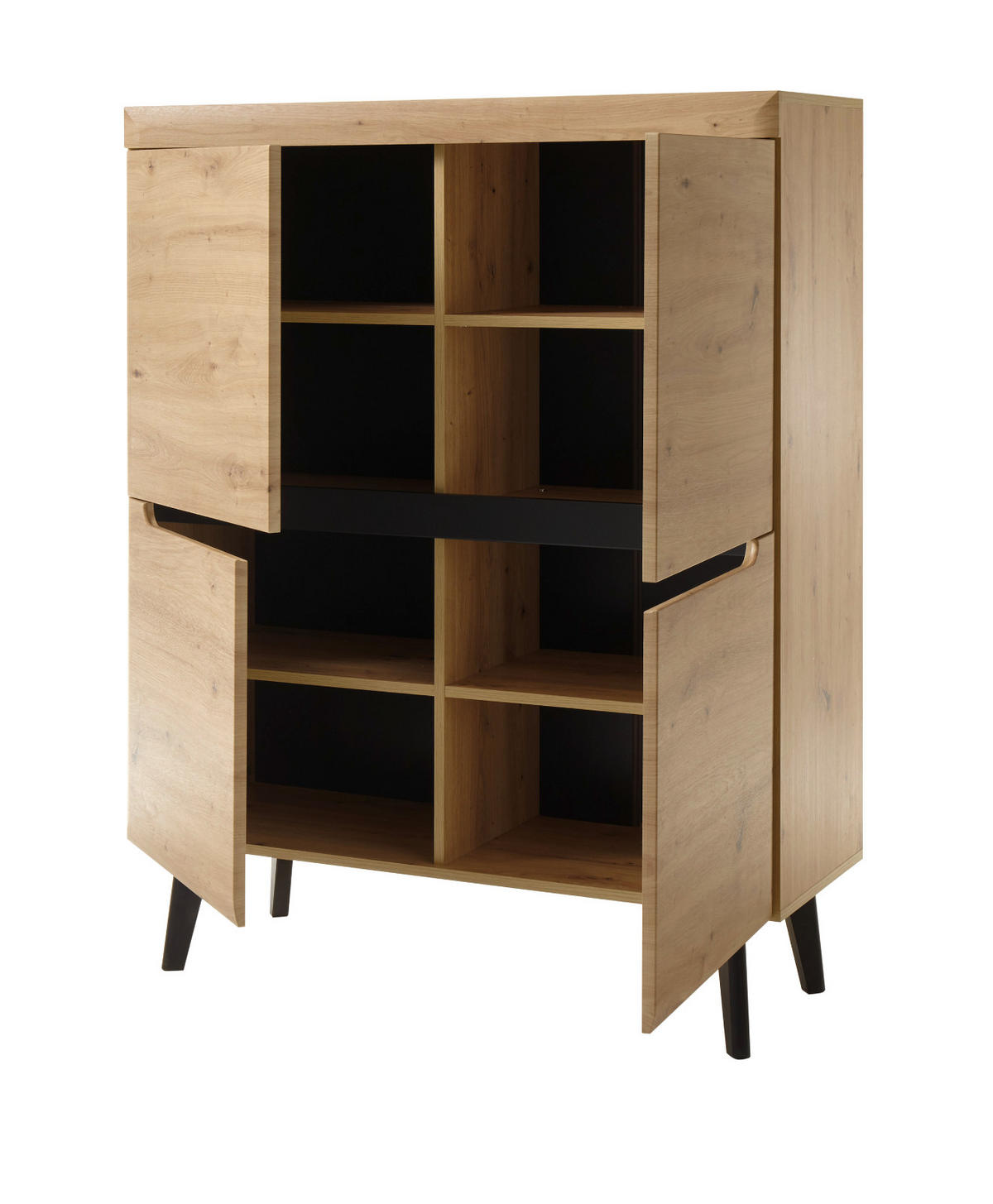 WOHNWAND 3-teilig Eiche Artisan, schwarz 234 cm, Schrankwand skandinavisch - Schwarz/Eiche Artisan, Glas/Holz (234/170/40cm) - Furn.Design