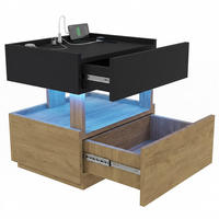 NACHTTISCH mit LED, Nachtkonsole mit Steckdose und USB, 50x40x50 cm - Schwarz, Holzwerkstoff (50/50/40cm) - LVHOM