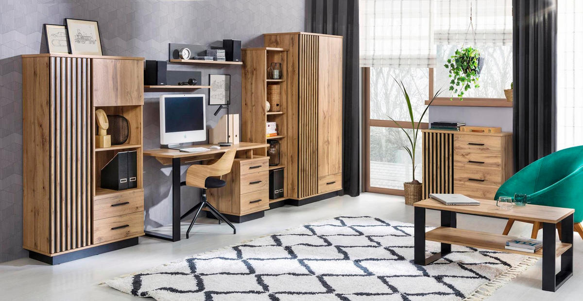 SCHREIBTISCH Lamelo Wotan eiche, mit Schubladen - Schwarz/Braun, Holzwerkstoff (56/135/75cm) - Bettso