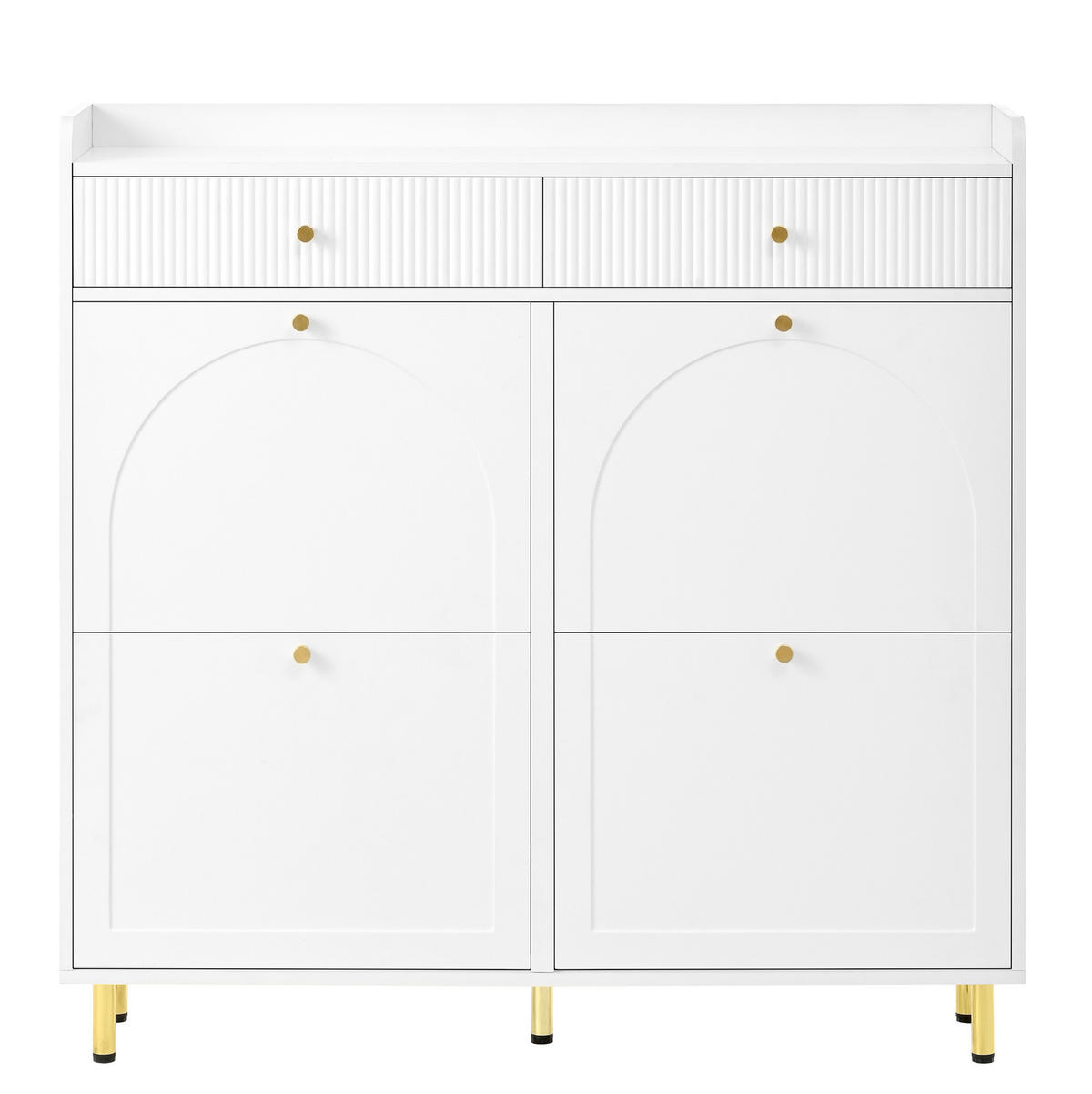 SCHUHSCHRANK 106,5/25/105,5 cm mit 4 Klappen, 2 Schubladen, Kippsicherung und Metallgriffen, MDF/Spanplatte, Weiß - Weiß, Holzwerkstoff (106.5/105.5/25cm) - Redom