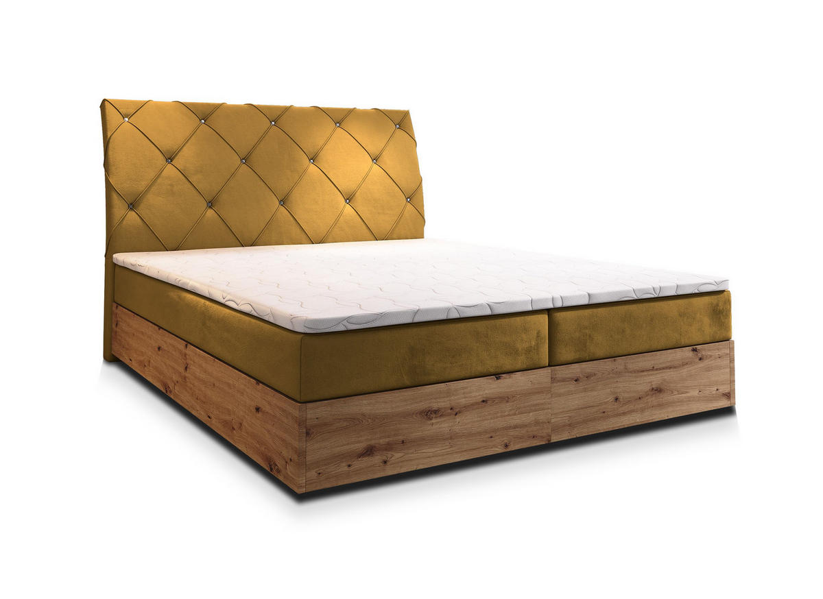BOXBETT VELLANO 140x200 cm mit Matratze und Topper - Gelb - Gelb, Holz (140/200cm) - MASSENO