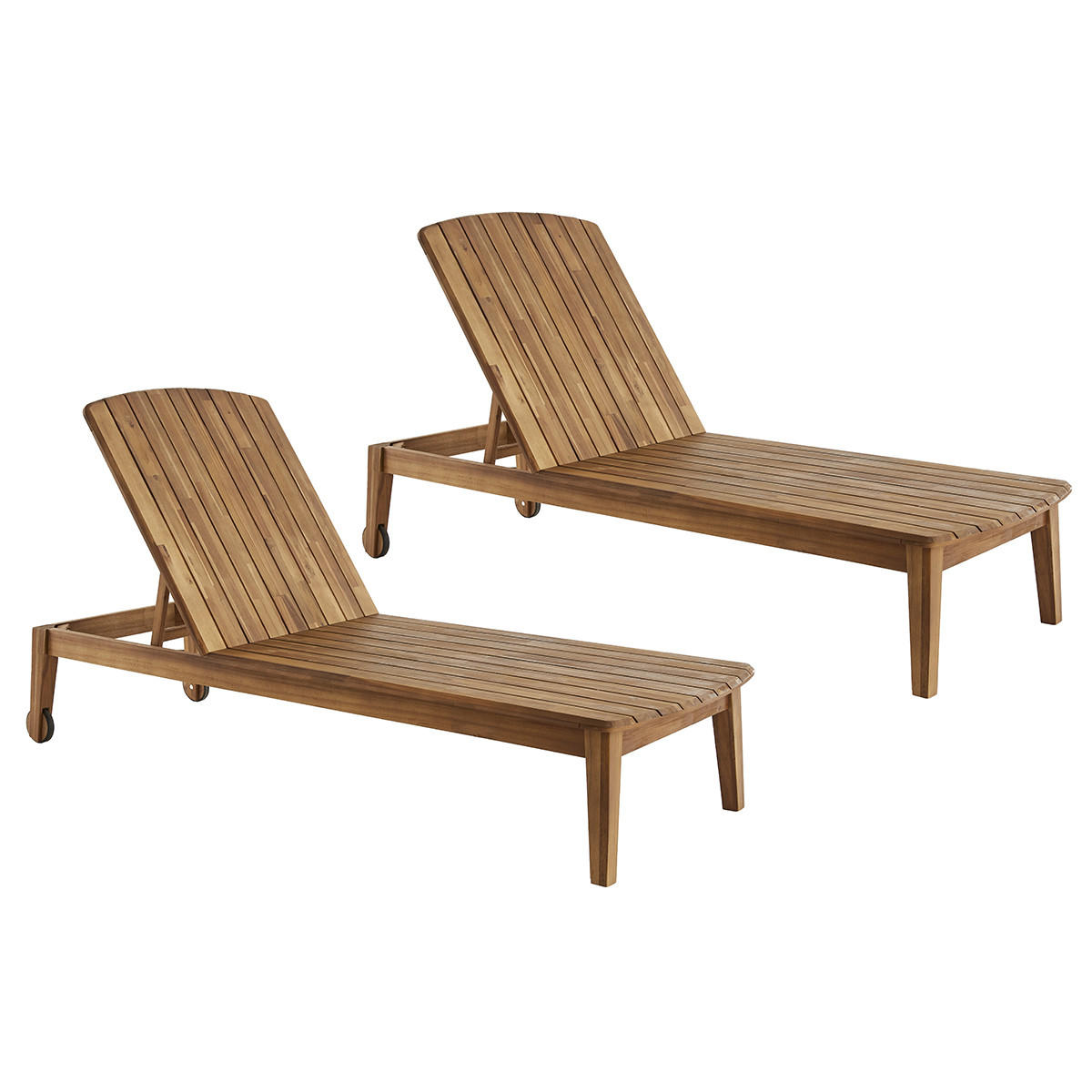 SONNENLIEGEN Massiv Akazienholz 2er-Set CANOPEE - Naturfarben, Holz (70/100/195cm) - Miliboo