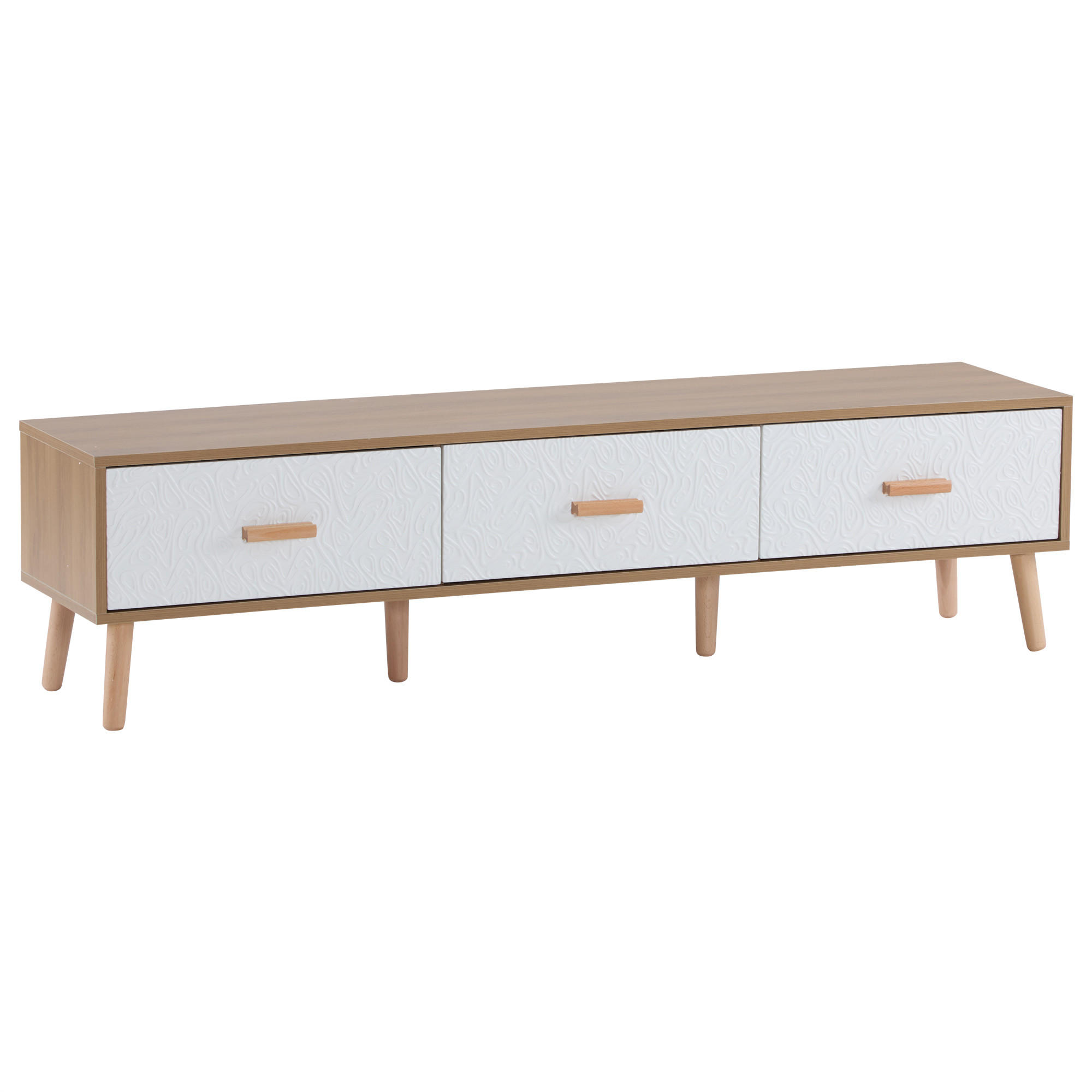 LOWBOARD DE-40303 mit Retro-Design und Holzbeinen Weiß/Hellholz - Weiß/Naturfarben, Holzwerkstoff (150/39/35cm) - ComfortXL