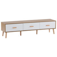 LOWBOARD DE-40303 mit Retro-Design und Holzbeinen Weiß/Hellholz - Weiß/Naturfarben, Holzwerkstoff (150/39/35cm) - ComfortXL