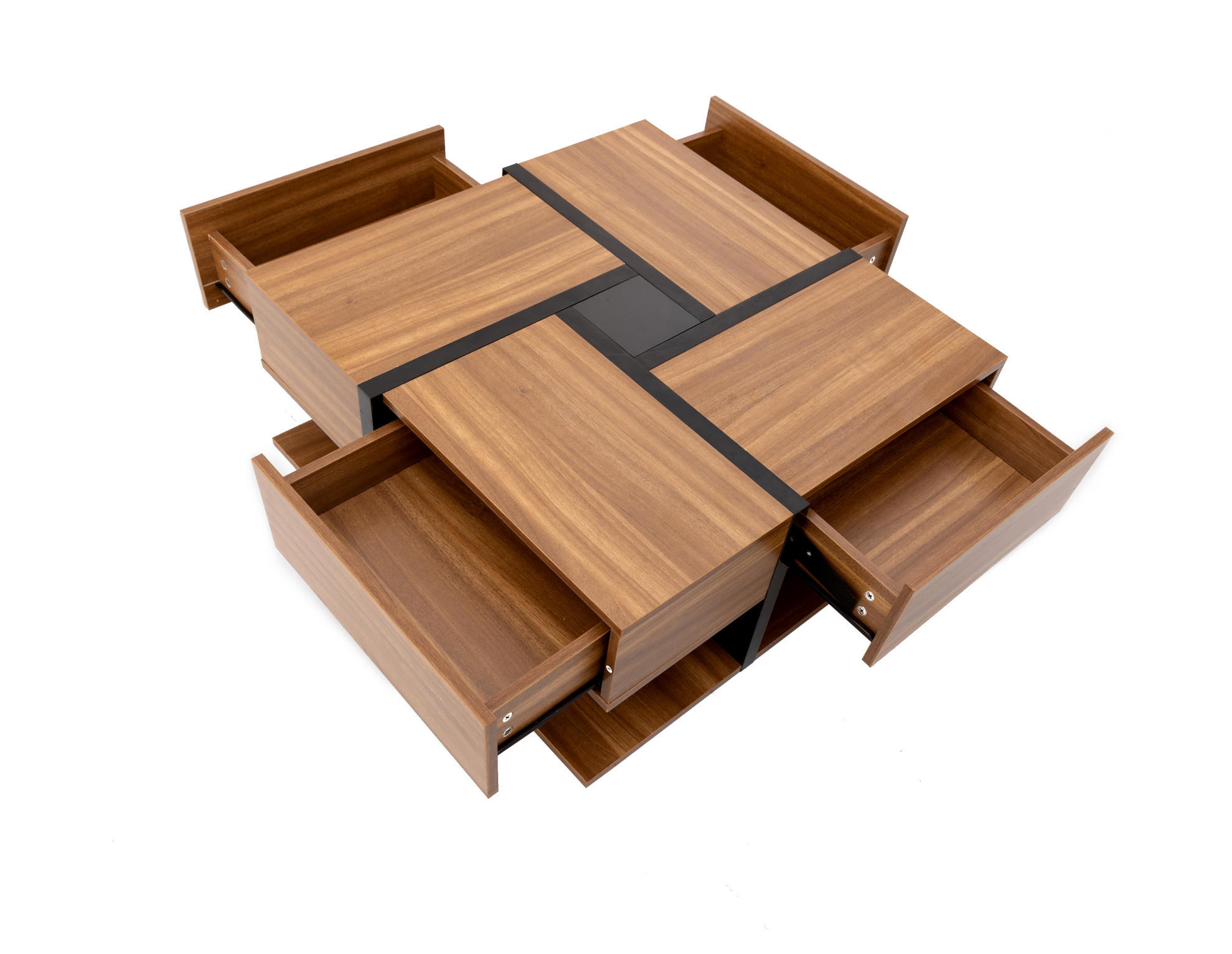 COUCHTISCH 78/78/36 cm mit 4 Schubladen und Ablage in Natur/Schwarz - Naturfarben, Holzwerkstoff (78/78/36cm) - Flora Grace