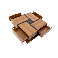 COUCHTISCH 78/78/36 cm mit 4 Schubladen und Ablage in Natur/Schwarz - Naturfarben, Holzwerkstoff (78/78/36cm) - Flora Grace
