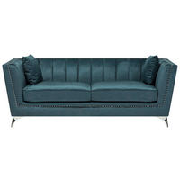3-SITZER-SOFA Samtstoff Blau-Grün Gaula - Petrol/Hellgrün, Textil (211/77/80cm) - Beliani
