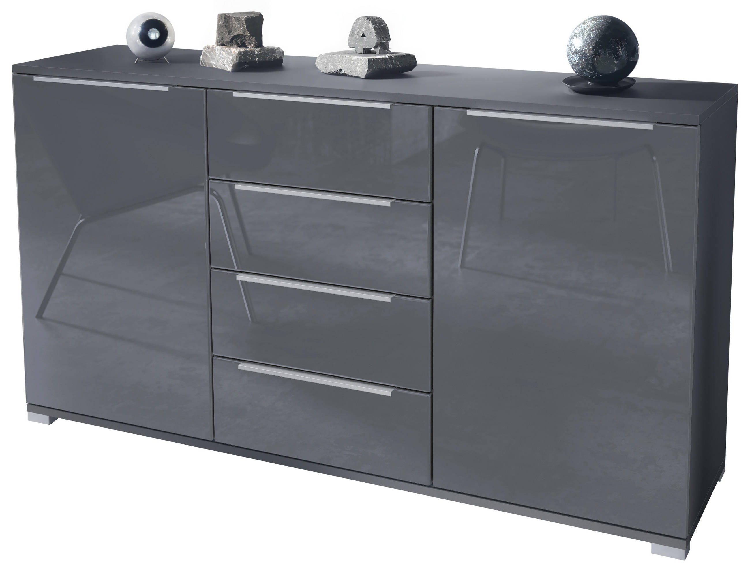 SIDEBOARD Linio Grau Hochglanz - Grau, Holzwerkstoff (138.5/75.5/35cm) - Vladon