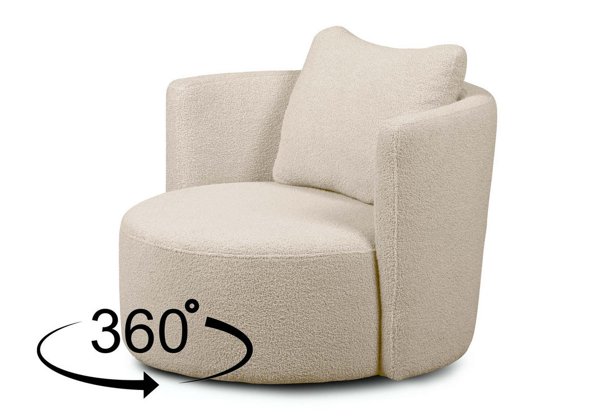 DREHSESSEL-SET RAGGI inkl. Sitzhocker, Boucle, Ecru - Ecru, Textil (92/75/80cm) - KONSIMO®