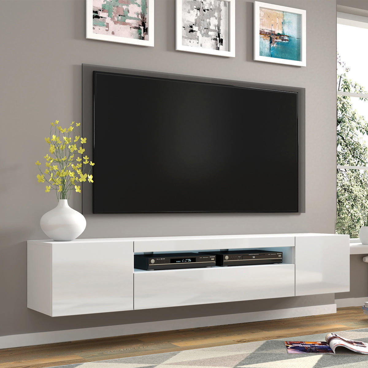 TV STOLÍK Aurus Biela - biela, kompozitné drevo (200/36/37cm) - Petits-meubles