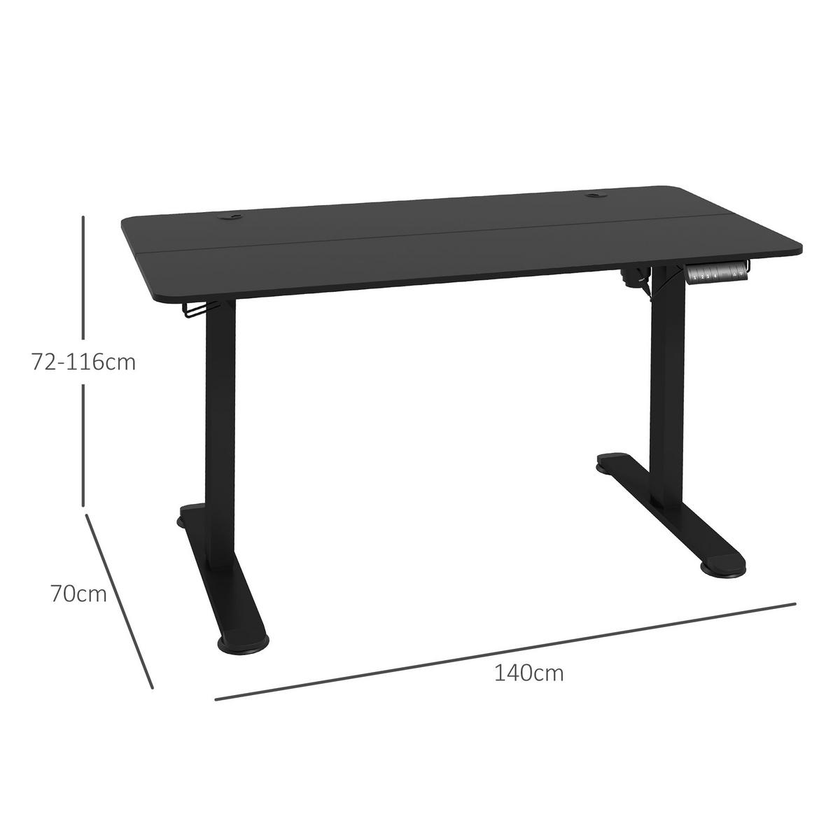 HÖHENVERSTELLBARER Schreibtisch 140 x 70cm Elektrisch Computertisch mit Haken - Schwarz, Kunststoff (140/70/116cm) - Vinsetto