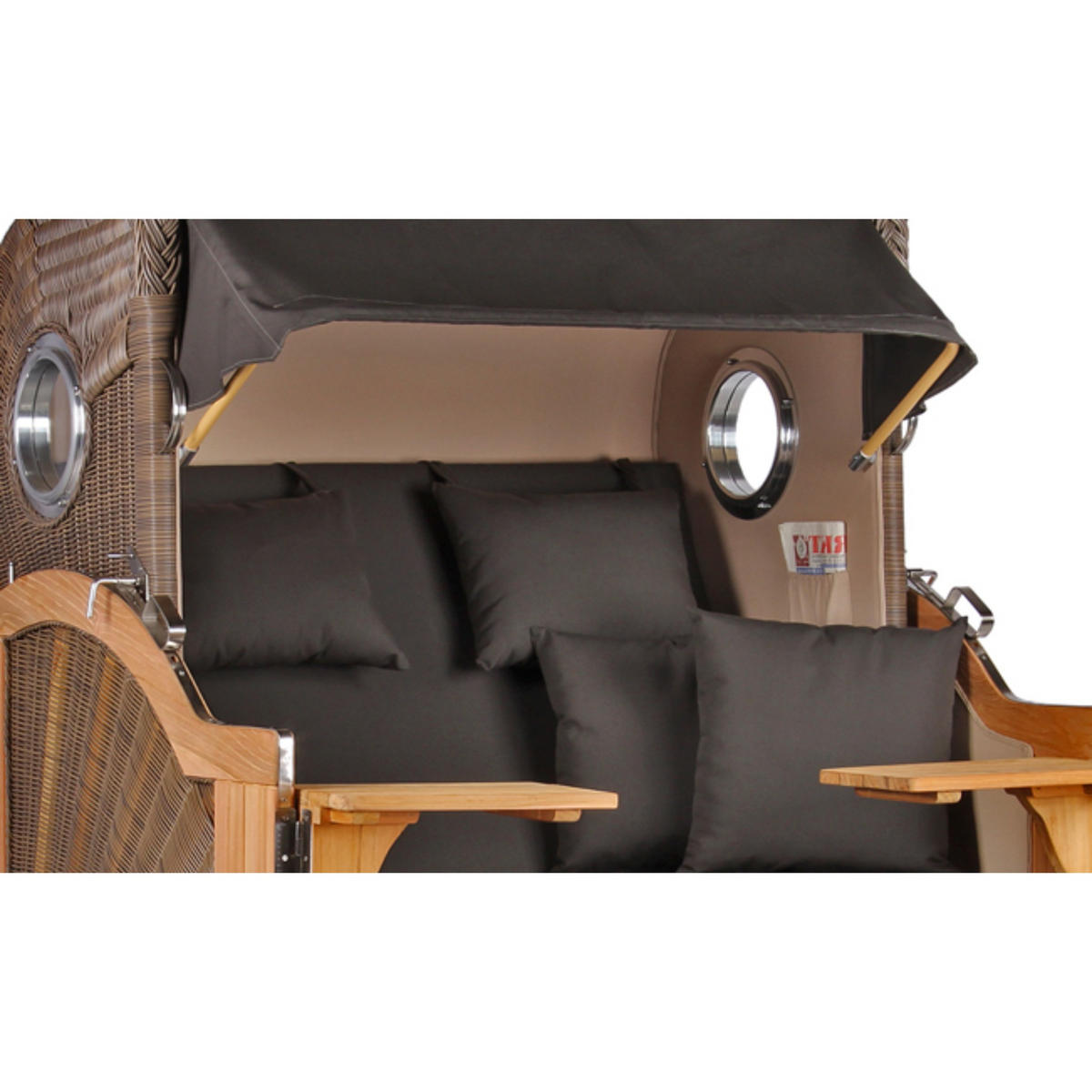 STRANDKORB Baltikum Teak 2,5 Sitzer - Schwarz/Braun, Holz/Metall (142/170/95cm) - Mr. Deko