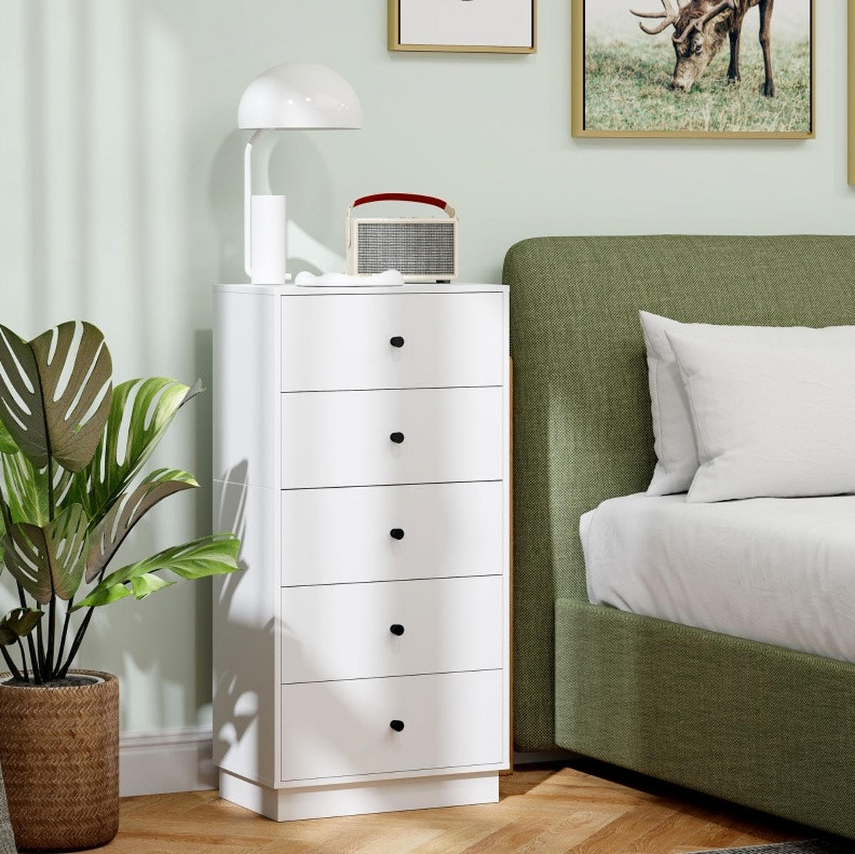 KOMMODE 47/29/95 cm mit 5 Schubladen und Anti-Kipp-Schutz, Weiß - Weiß, Holz (47/95/29cm) - Redom