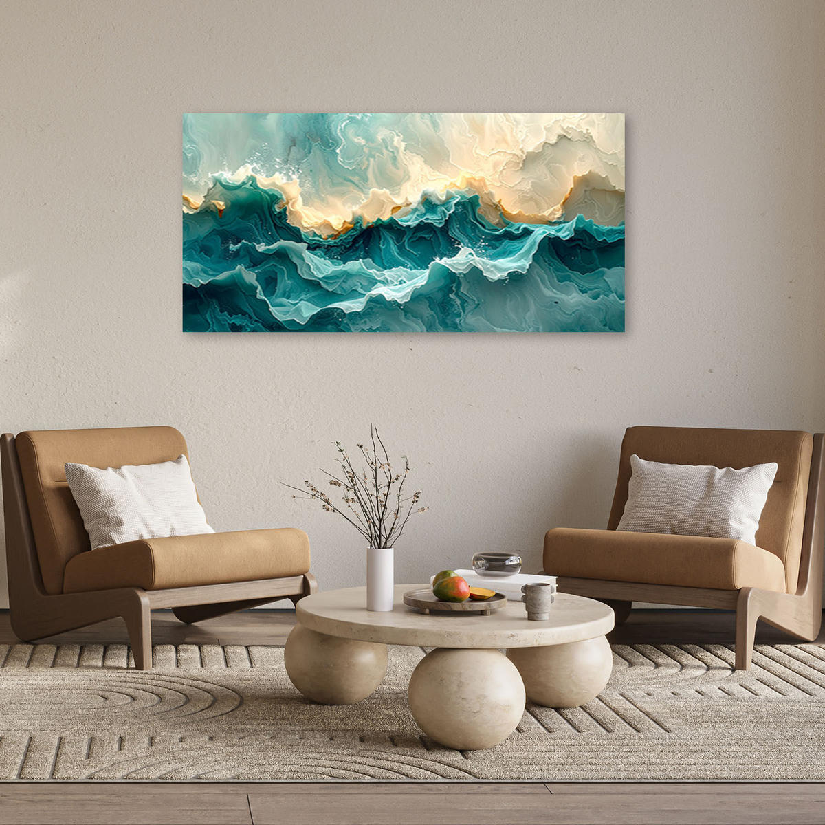 LEINWANDBILD Abstraktion 100x50cm - Türkis, Textil (100/50cm) - Feeby