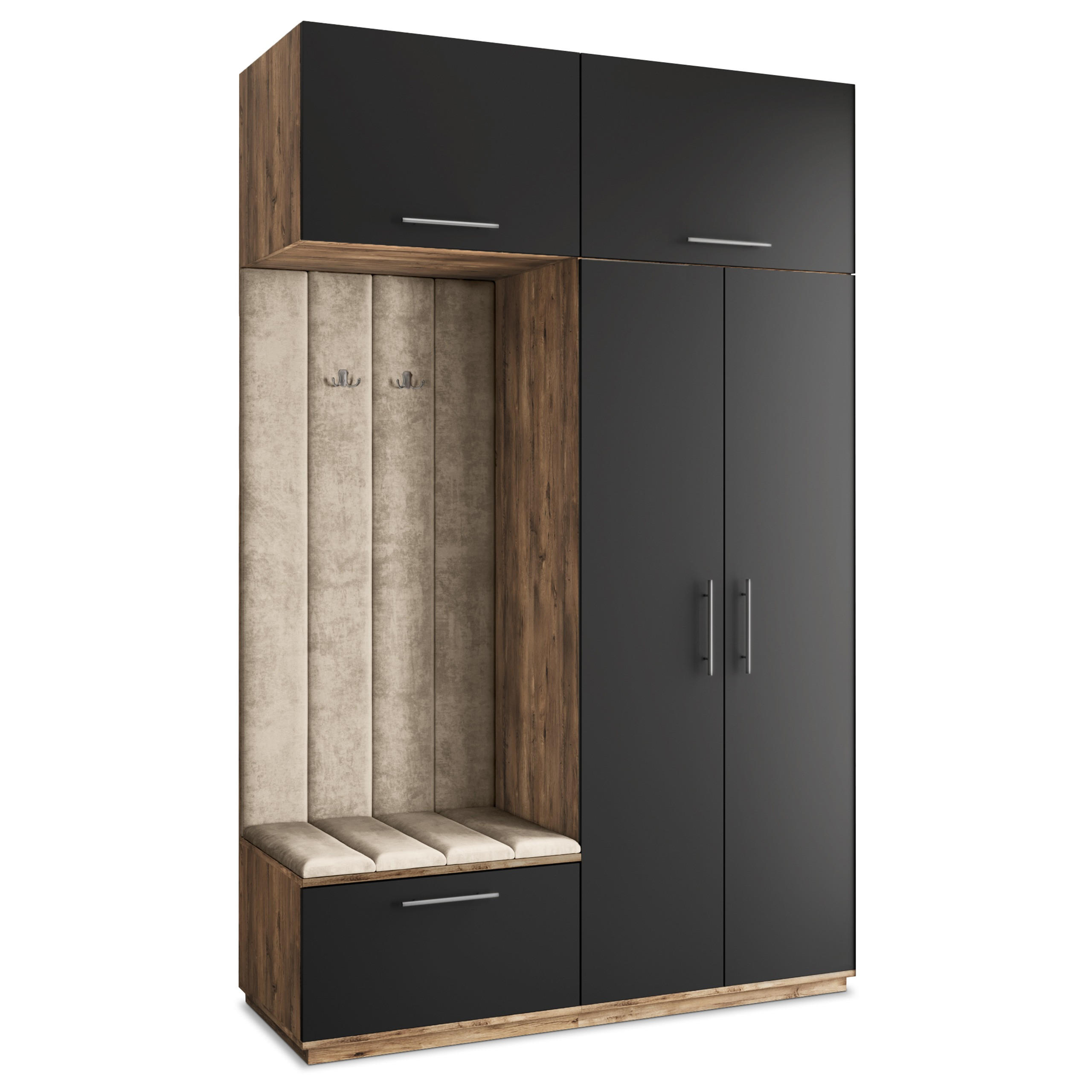Masseno Garderobenschrank Eiche, Schwarz, Beige 150x240x60 cm