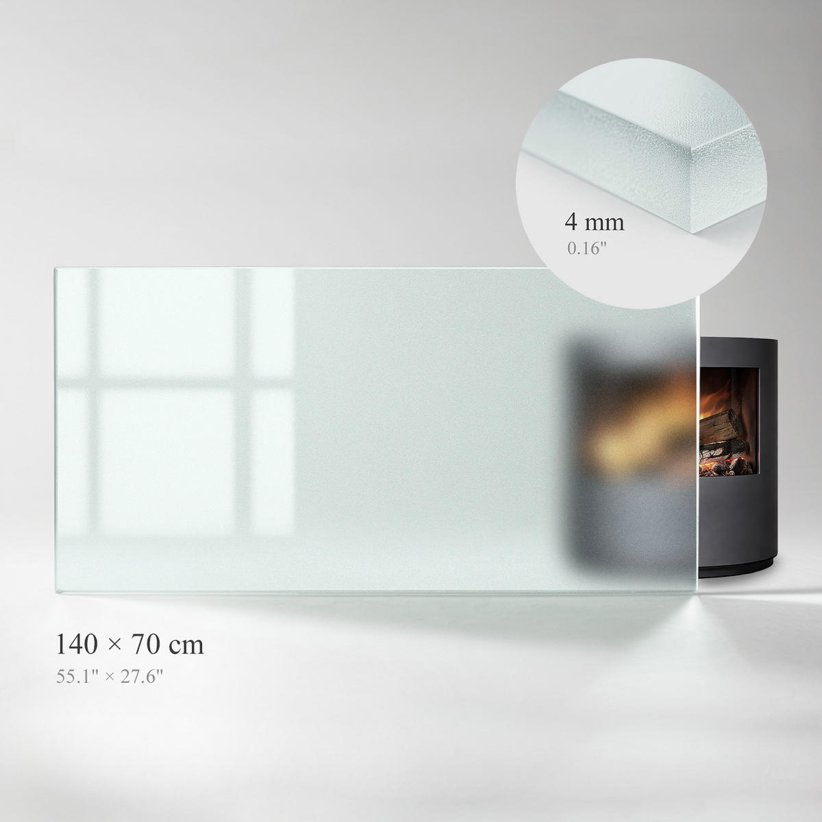 SKLENĚNÁ PODLOŽKA pod kamna 140x70 cm – mléčné sklo - průhledná, sklo (140/50/0.4cm) - TULUP