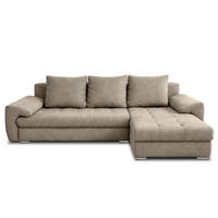 ECKSOFA L Form Manisa Hellbraun 234/145/83 cm Rechts mit Schlaffunktion - Hellbraun/Silberfarben, Kunststoff/Textil (234/145cm) - AX Living