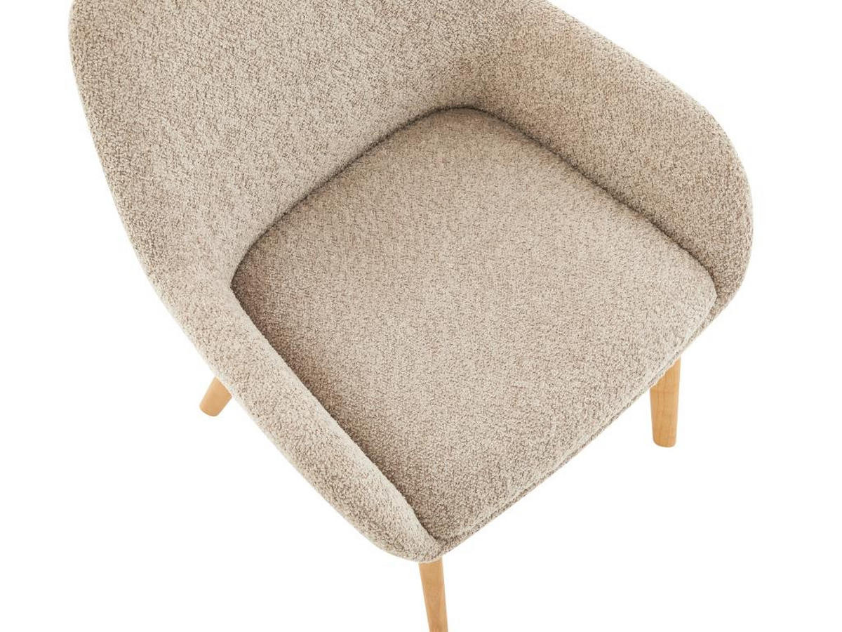 2ER-SET Stühle mit Armlehnen - Bouclé-Stoff & Kautschukholz - Taupe & helles Naturholz - VALENYO - Braun, Textil (59.5/82/58cm) - Vente-Unique