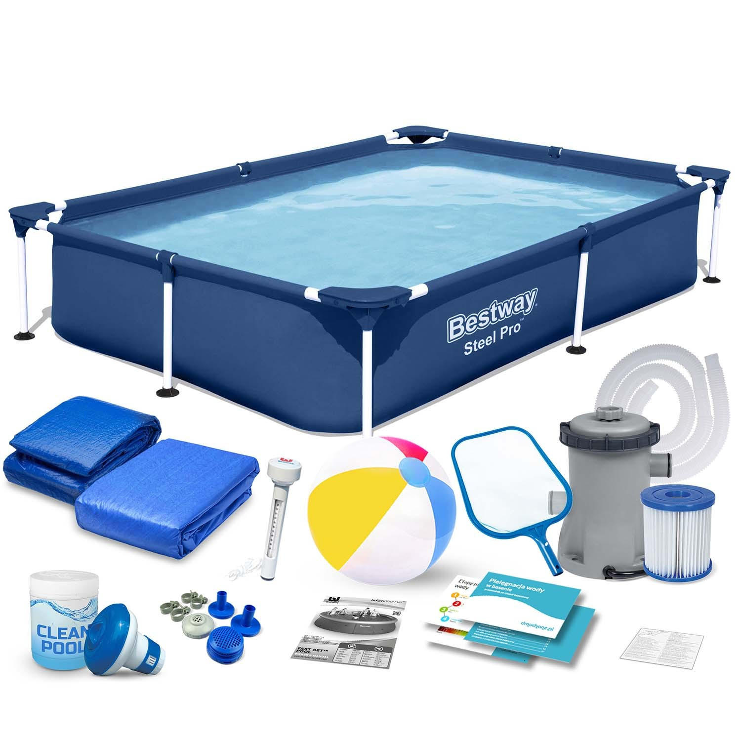 POOL SET 221 x 150 x 43 cm, 16in1 - 56401N - Blau, Textil (221/43/150cm)